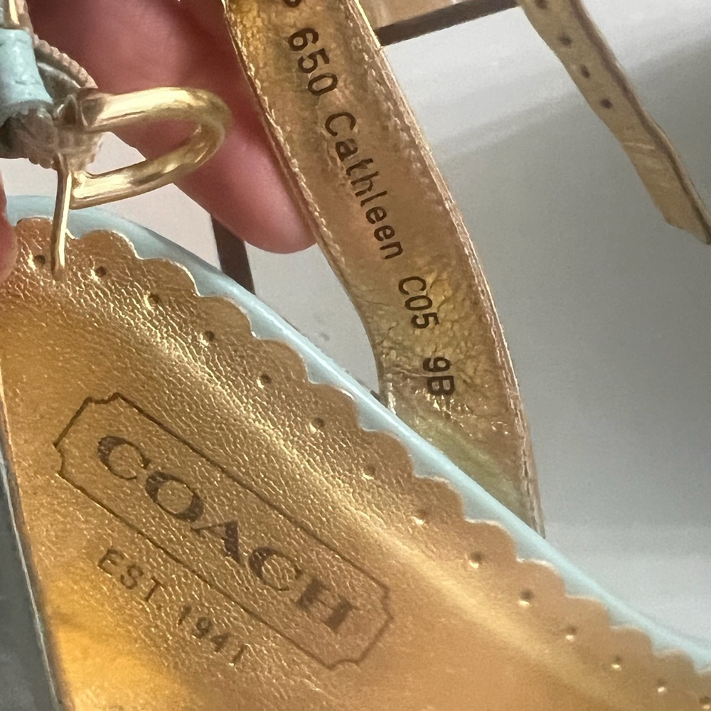 Coach Women's Light Blue and Gold Wedge Sandals - Picture 7 of 10